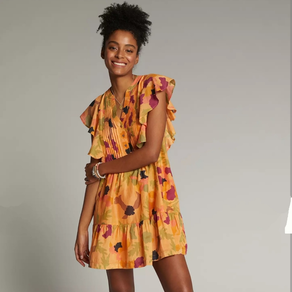 Anthro Maeve Giulietta Pintuck Mini Dress